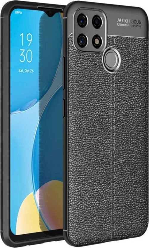 Oppo A15S Kılıf Darbe Korumalı Deri Görünümlü Silikon Arka Kapak - Siyah