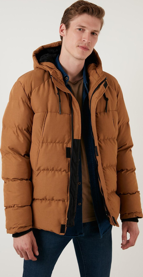 Fermuarlı Cepli Slim Fit Kapüşonlu Şişme Erkek Mont 5711050 HARDAL