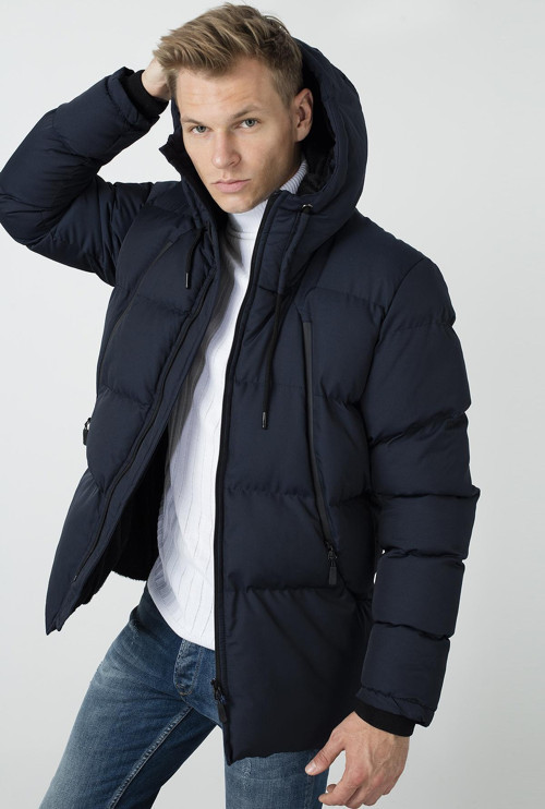 Kapüşonlu Suya ve Rüzgara Dayanıklı Soğuk Geçirmez Slim Fit Erkek Mont 5717101 LACİVERT