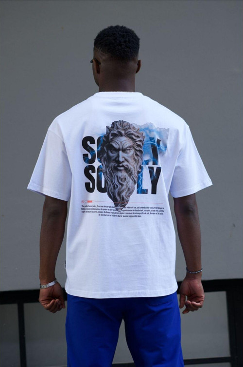 Erkek Beyaz Oversize %100 Pamuk 'Softly' Baskılı T-Shirt Trk11600