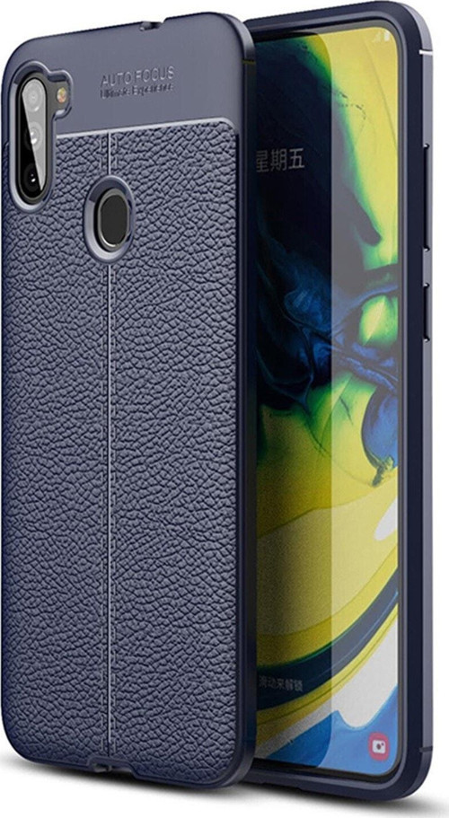 Samsung Galaxy M11 Kılıf Darbe Korumalı Deri Görünümlü Silikon Arka Kapak - Lacivert