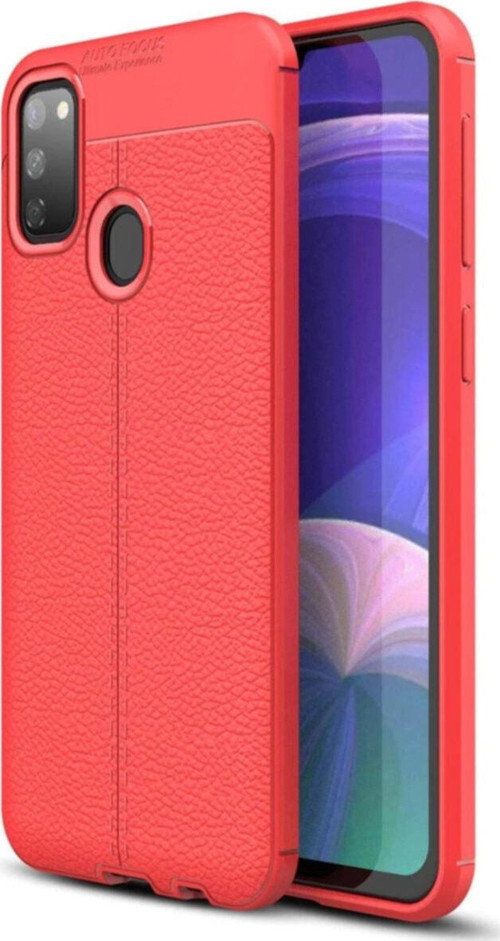 Samsung Galaxy M21 Kılıf Darbe Korumalı Deri Görünümlü Silikon Arka Kapak - Kırmızı