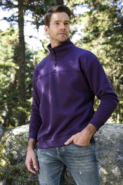 Regular Fit Pamuklu İçi Tüylü Yumuşak Şardonlu Kışlık Erkek Sweat 59053431 MOR