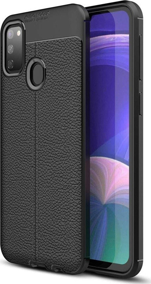 Samsung Galaxy M30s Kılıf Darbe Korumalı Deri Görünümlü Silikon Arka Kapak - Siyah