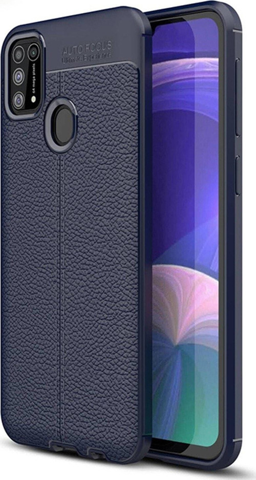 Samsung Galaxy M31 Kılıf Darbe Korumalı Deri Görünümlü Silikon Arka Kapak - Lacivert