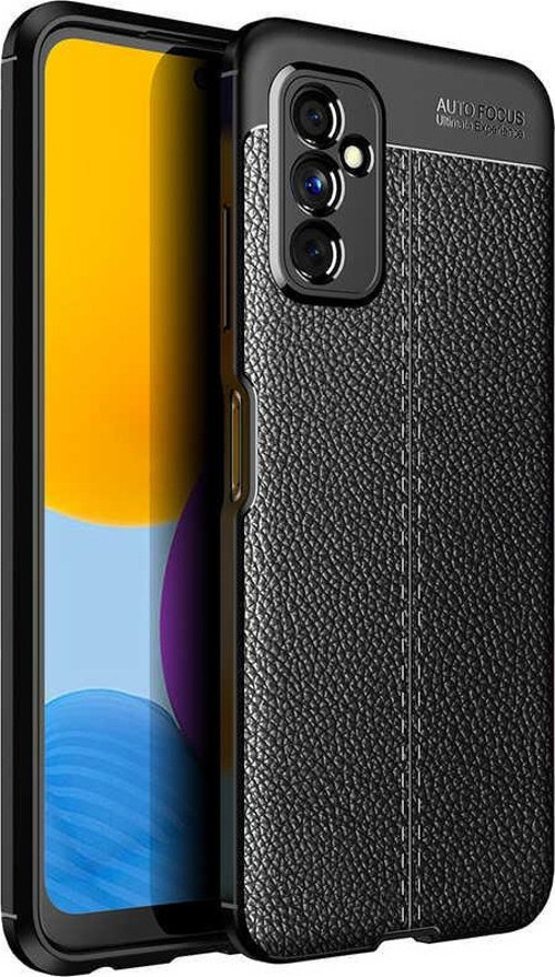 Samsung Galaxy M52 Kılıf Darbe Korumalı Deri Görünümlü Silikon Arka Kapak - Siyah