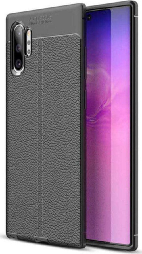 Samsung Galaxy Note 10 Plus Kılıf Darbe Korumalı Deri Görünümlü Silikon Arka Kapak - Siyah