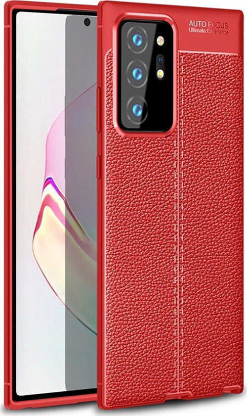 Samsung Galaxy Note 20 Ultra Kılıf Darbe Korumalı Deri Görünümlü Silikon Arka Kapak - Kırmızı