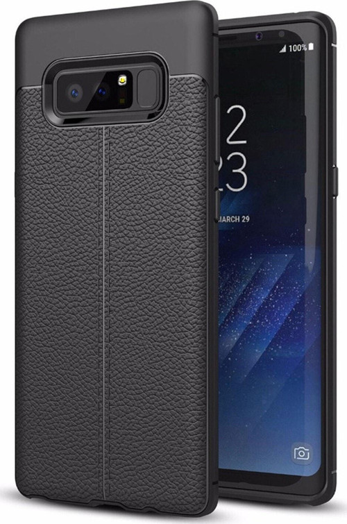 Samsung Galaxy Note 8 Kılıf Darbe Korumalı Deri Görünümlü Silikon Arka Kapak - Siyah
