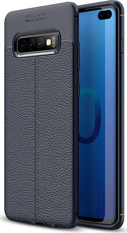 Samsung Galaxy S10 Plus Kılıf Darbe Korumalı Deri Görünümlü Silikon Arka Kapak - Lacivert
