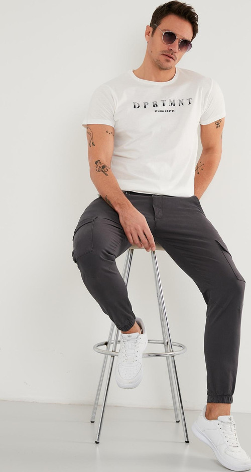 Baskılı Bisiklet Yaka Pamuklu Slim Fit Erkek T Shirt 541DPRTMNT24 BEYAZ