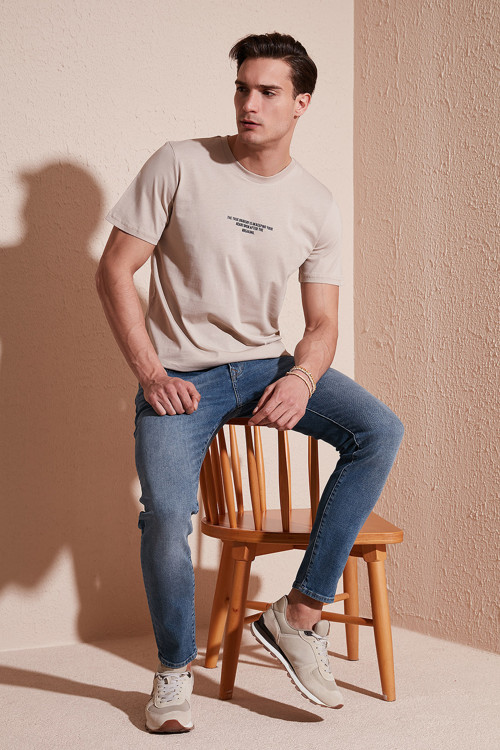 % 100 Pamuk Regular Fit Bisiklet Yaka Erkek T Shirt 5902624 VİZON