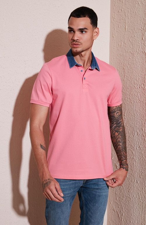 % 100 Pamuk Düğmeli Regular Fit Erkek Polo Yaka T Shirt 5902134 Şeker Pembe