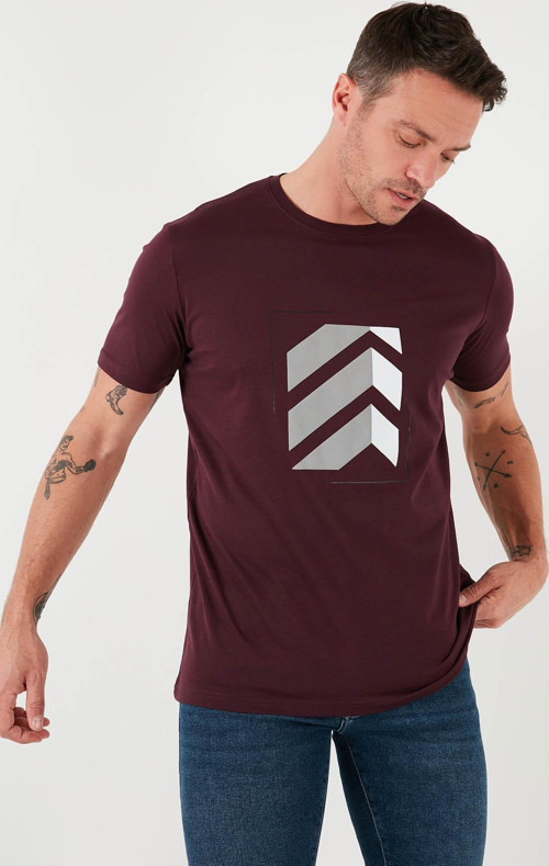 Baskılı Pamuklu Bisiklet Yaka Slim Fit Erkek T Shirt 646R8080 MÜRDÜM
