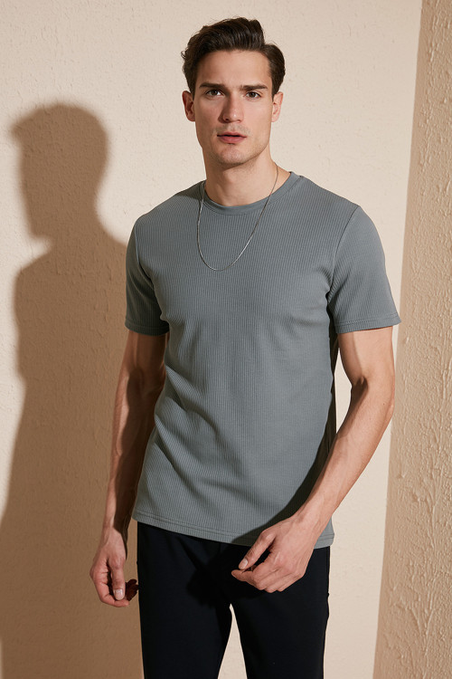% 100 Pamuk Regular Fit Bisiklet Yaka Erkek T Shirt 5902407 AÇIK HAKİ
