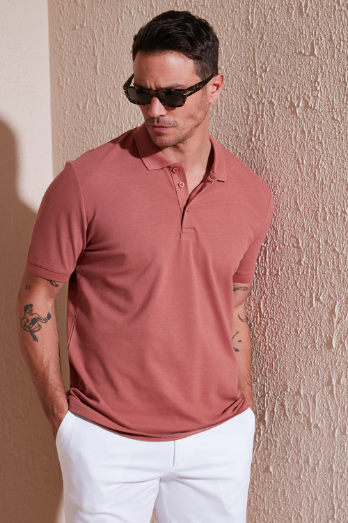 % 100 Pamuk Regular Fit Düğmeli Erkek Polo Yaka T Shirt 5902127 PUDRA