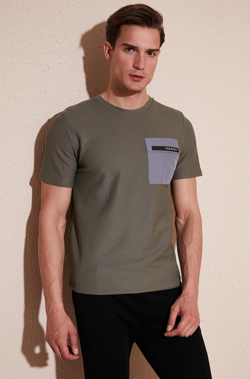 Baskılı Slim Fit Bisiklet Yaka Pamuklu Erkek T Shirt 5902351 HAKİ