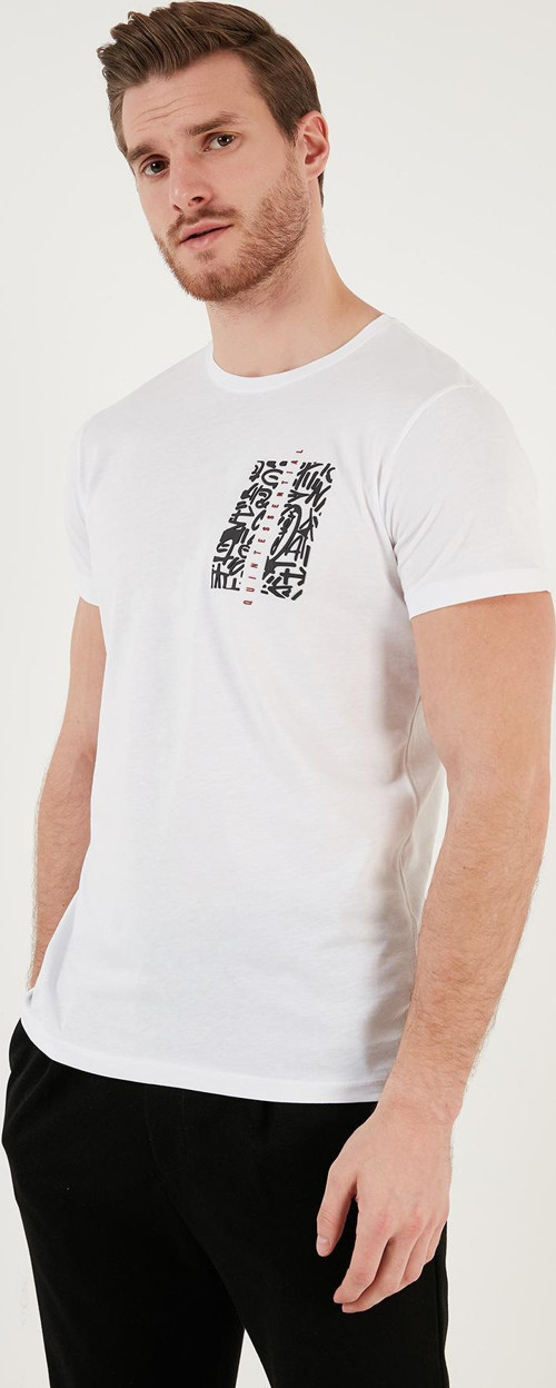 Bisiklet Yaka % 100 Pamuk Slim Fit Erkek T Shirt 541QUINT BEYAZ