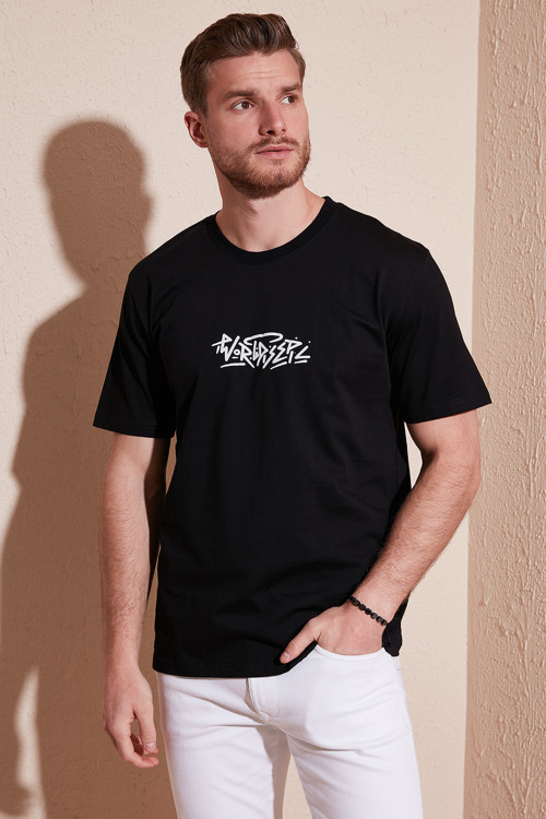 % 100 Pamuk Relaxed Fit Bisiklet Yaka Erkek T Shirt 5902603 SİYAH