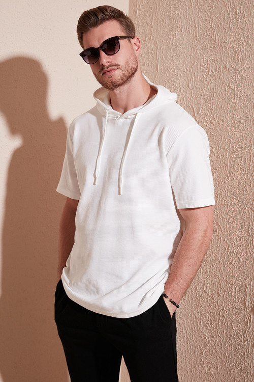 Pamuklu Oversize Kapüşonlu Erkek T Shirt 5902324 EKRU
