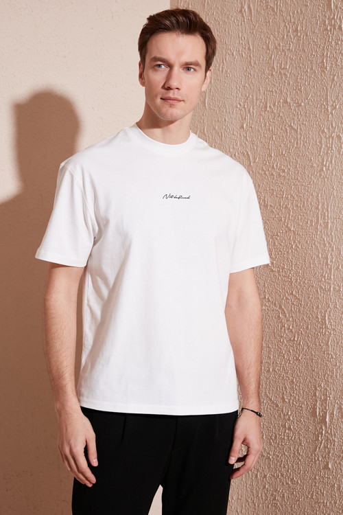 Pamuklu Relaxed Fit Sıfır Yaka Erkek T Shirt 5902702 BEYAZ