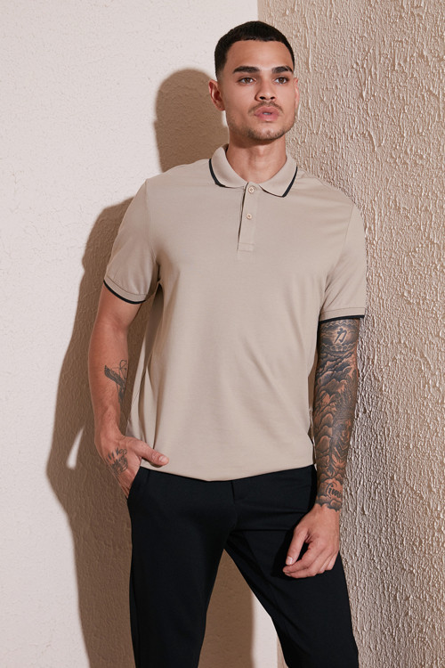 Pamuklu Regular Fit Erkek Polo Yaka T Shirt 5902063 VİZON