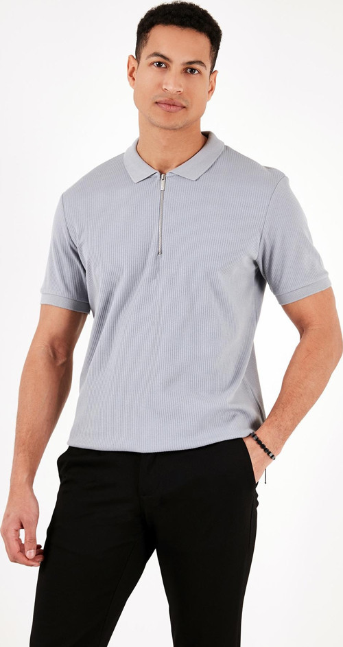 Pamuklu Regular Fit Fermuarlı Erkek Polo Yaka T Shirt 5902738 AÇIK GRİ