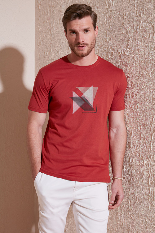 Pamuklu Slim Fit Bisiklet Yaka Erkek T Shirt 646R8290 Tarçın