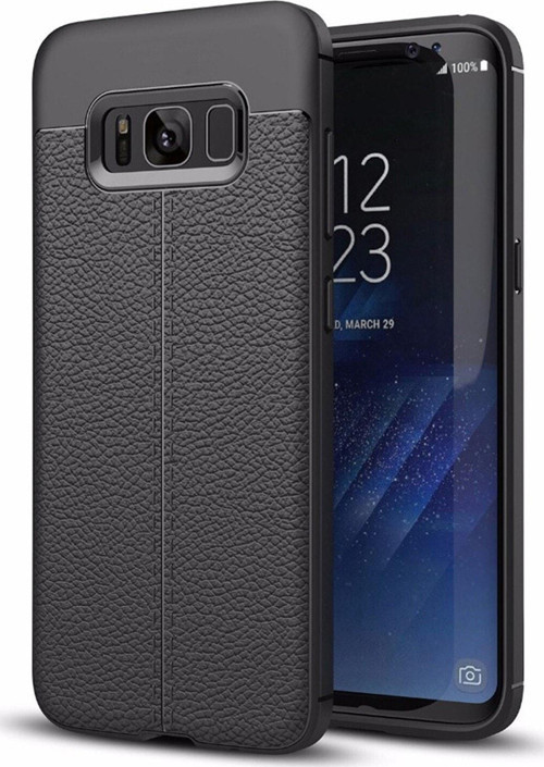 Samsung Galaxy S8 Plus Kılıf Darbe Korumalı Deri Görünümlü Silikon Arka Kapak - Siyah
