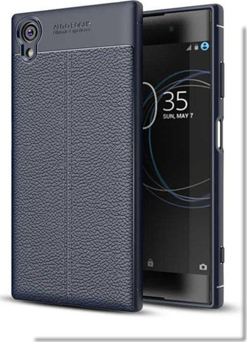 Sony XA1 Plus Kılıf Darbe Korumalı Deri Görünümlü Silikon Arka Kapak - Lacivert