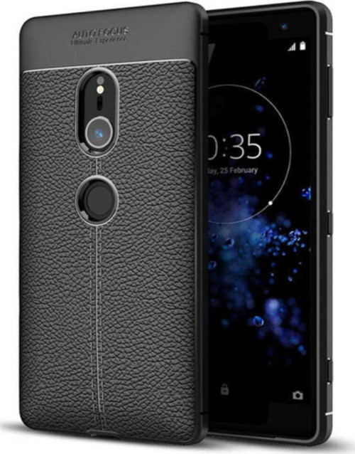 Sony XZ2 Kılıf Darbe Korumalı Deri Görünümlü Silikon Arka Kapak - Siyah