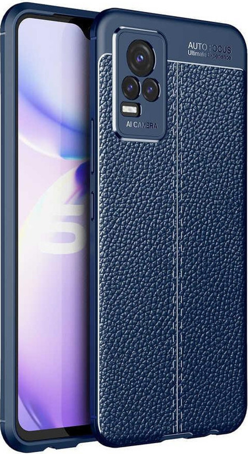 Vivo V21E Kılıf Darbe Korumalı Deri Görünümlü Silikon Arka Kapak - Lacivert
