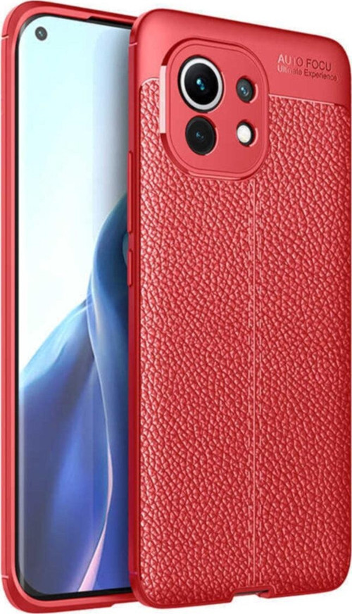 Xiaomi Mi 11 Kılıf Darbe Korumalı Deri Görünümlü Silikon Arka Kapak - Kırmızı