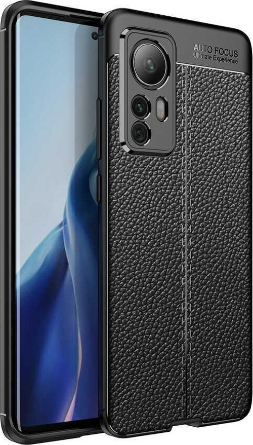Xiaomi Mi 12 Pro Kılıf Darbe Korumalı Deri Görünümlü Silikon Arka Kapak - Siyah