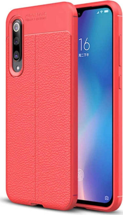 Xiaomi Mi 9 Kılıf Darbe Korumalı Deri Görünümlü Silikon Arka Kapak - Kırmızı