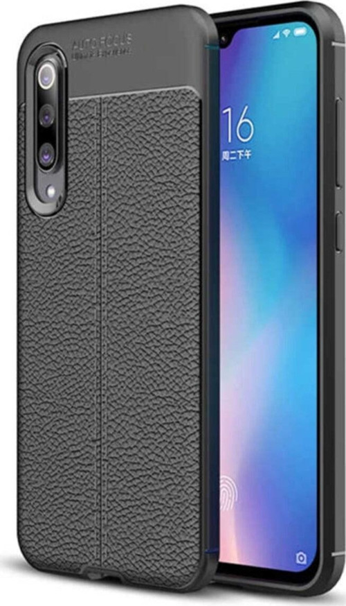 Xiaomi Mi 9 Kılıf Darbe Korumalı Deri Görünümlü Silikon Arka Kapak - Siyah