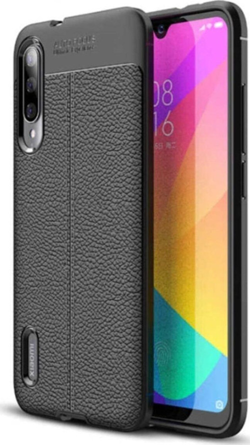 Xiaomi Mi 9 Lite Kılıf Darbe Korumalı Deri Görünümlü Silikon Arka Kapak - Siyah
