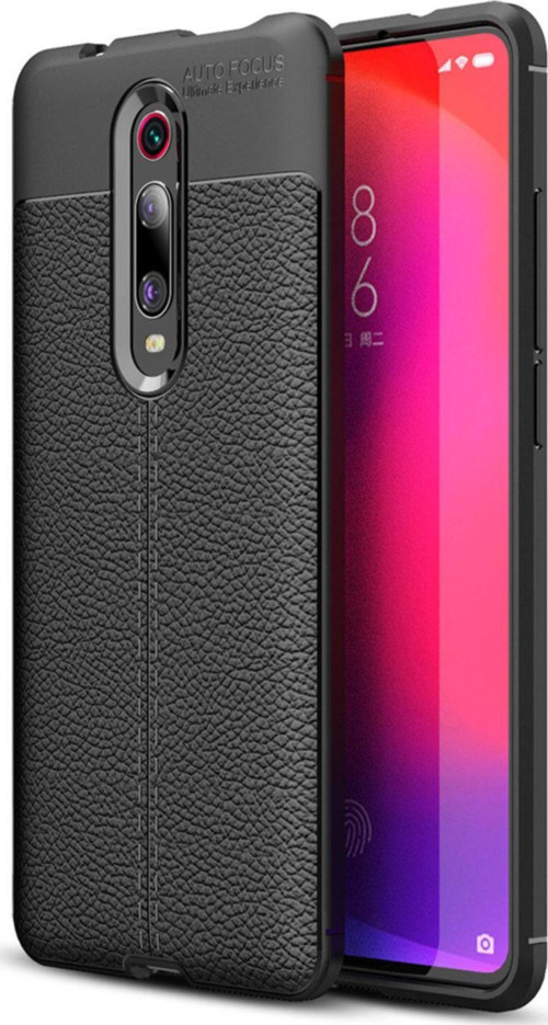 Xiaomi Mi 9T Kılıf Darbe Korumalı Deri Görünümlü Silikon Arka Kapak - Siyah
