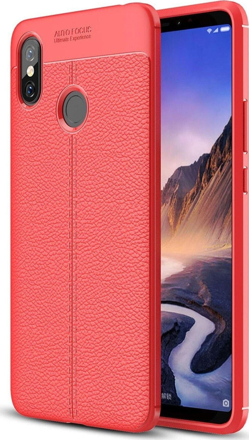 Xiaomi Mi Max 3 Kılıf Darbe Korumalı Deri Görünümlü Silikon Arka Kapak - Kırmızı