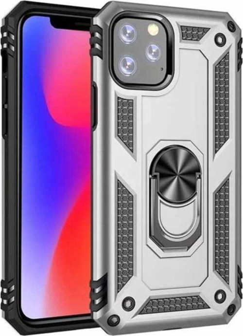 Apple iPhone 11 Pro Kapak Military Yüzüklü Stantlı Panzer Tank Kılıf - Gri