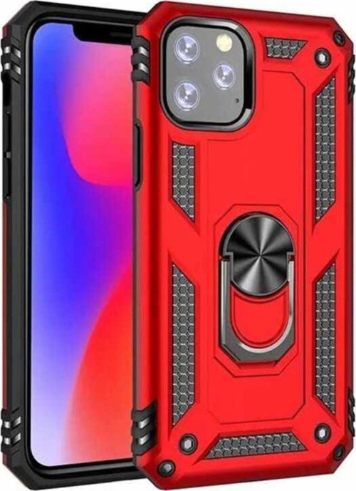 Apple iPhone 11 Pro Kapak Military Yüzüklü Stantlı Panzer Tank Kılıf - Kırmızı