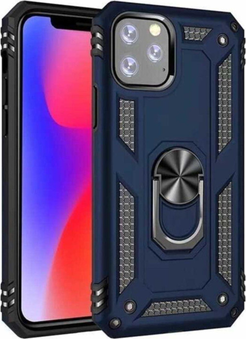 Apple iPhone 11 Pro Kapak Military Yüzüklü Stantlı Panzer Tank Kılıf - Lacivert