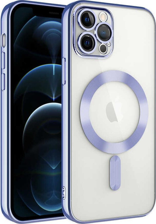 Apple iPhone 11 Pro Mag Safe Özellikli Lens Korumalı Logo Gösteren Şeffaf Silikon Kılıf - Lila