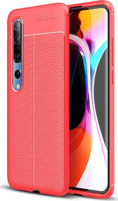 Xiaomi Mi Note 10 Pro Kılıf Darbe Korumalı Deri Görünümlü Silikon Arka Kapak - Kırmızı