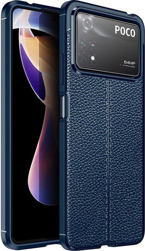 Xiaomi Poco X4 Pro 5G Kılıf Darbe Korumalı Deri Görünümlü Silikon Arka Kapak - Lacivert
