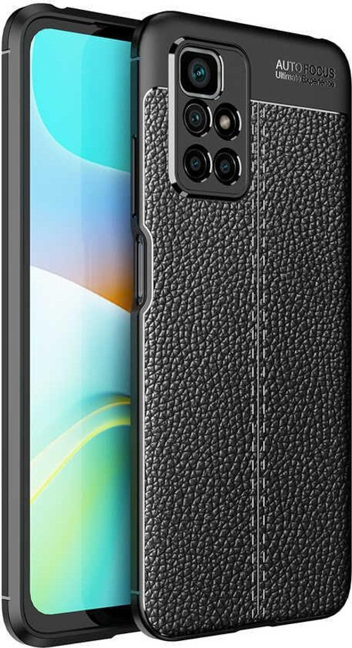 Xiaomi Redmi 10 Kılıf Darbe Korumalı Deri Görünümlü Silikon Arka Kapak - Siyah