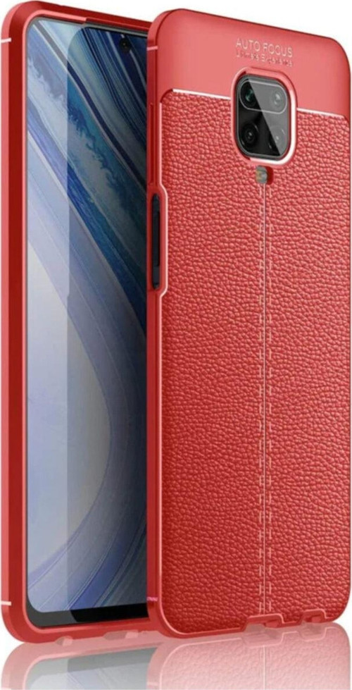Xiaomi Redmi Note 9 Pro Kılıf Darbe Korumalı Deri Görünümlü Silikon Arka Kapak - Kırmızı