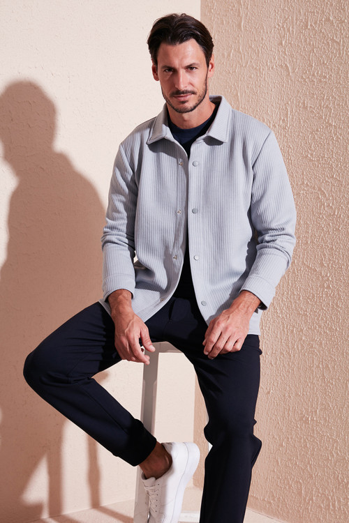 Fitilli Çıtçıtlı Relaxed Fit Erkek Gömlek 5905510 AÇIK GRİ