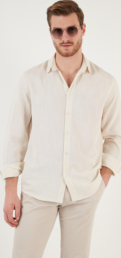 Keten Görünümlü Oversize Fit Erkek Gömlek CF24S198102 TAŞ