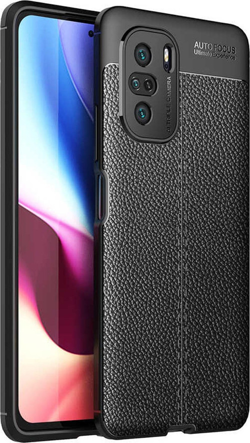Xiaomi Redmi K40 Kılıf Darbe Korumalı Deri Görünümlü Silikon Arka Kapak - Siyah